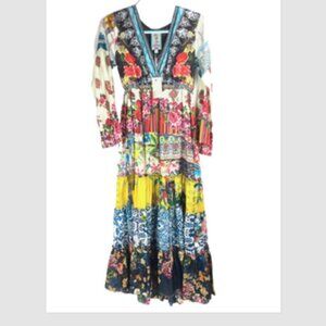 JOHNNY WAS Dibble Silk Patchwork Slip Dress Multicolor Petite XS PXS NEW w/ tag